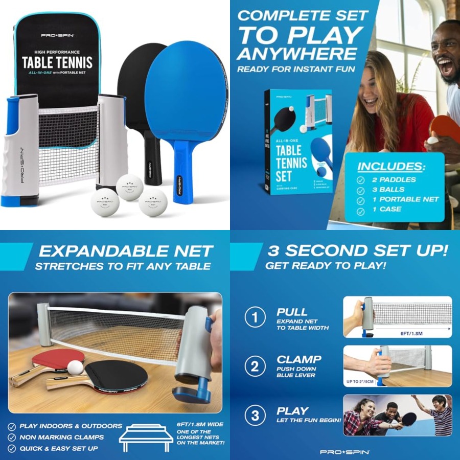 Ping Pong Ball Set - Portable Ping Pong Set with Retractable